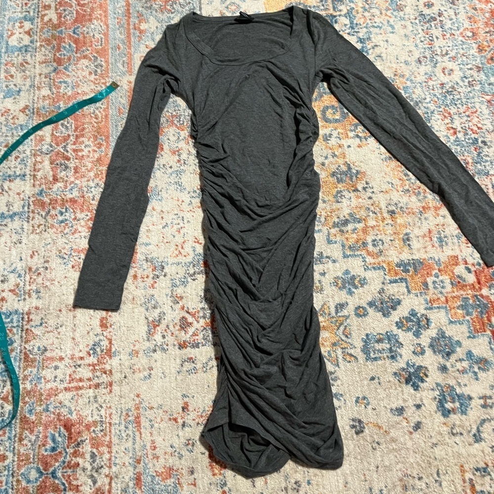 Club Monaco long-sleeved grey ruched dress